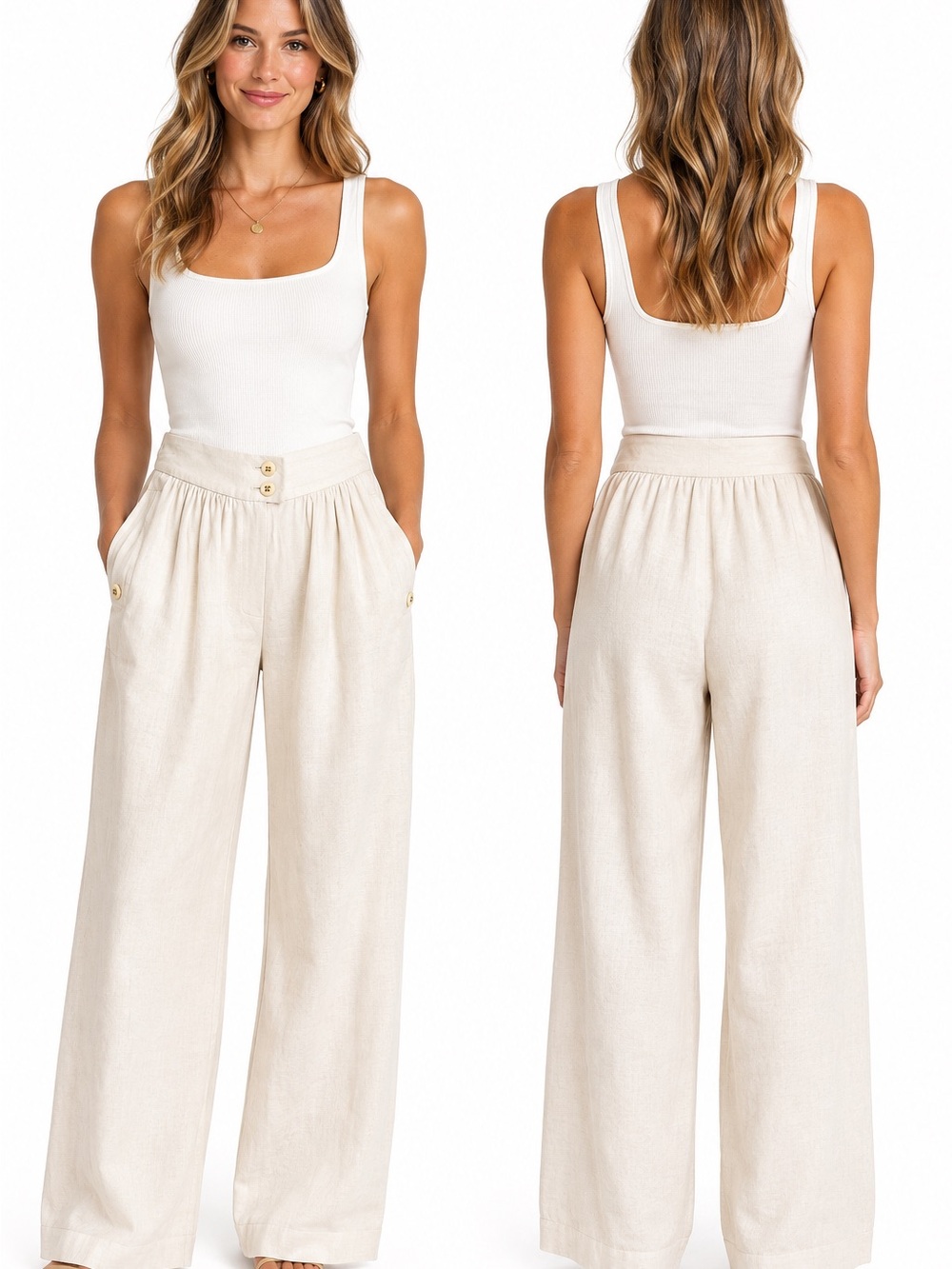 Vintage Chanel High-Waist Wide Leg Pants in Ivory size 38